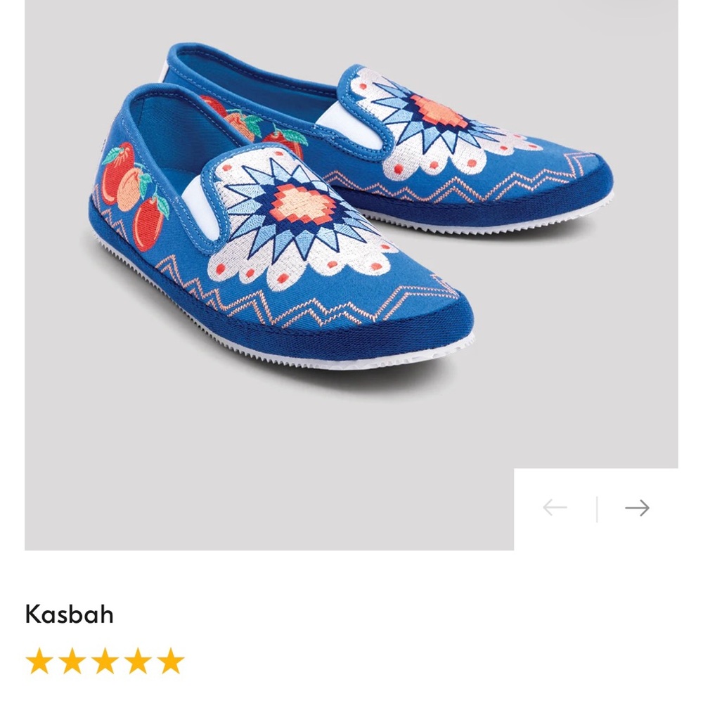 Navy Blue Bohemian Flats with Floral Design - Picture 10 of 14